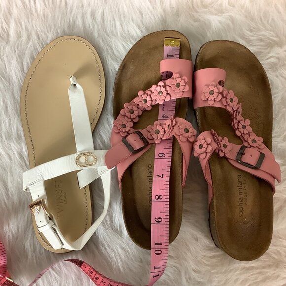 Sophia Milano Pink Leather Toe Loop Floral Flower Cork Bed Sandals 8.5-9 - Picture 8 of 8